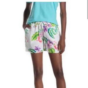 TOMMY BAHAMA High-Rise Linen Easy Shorts White Villa Ibisco floral leaf Size XS